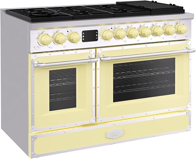Akicon 48" Freestanding Gas Cooktop Oven Combo, Features 8 Sealed Burners, 6.7 Cu.ft Rapid Convection Oven, Convertible Fuel (NG/LP), Durable Cast Iron Grating (CYSCYSA1)
