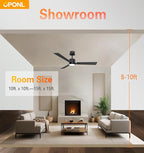 42" Black Ceiling Fan with Light, Remote Control, Downrod Mount, Noiseless, Reversible, 6CCT, Dimmable, 6 Speeds, Timeable, Ceiling Fan with Remote Control for Bedroom, indoor/outdoor