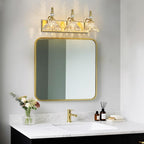 Vintage Bathroom Vanity Light, 3-Light Gold Vanity Lighting Fixture with Flower Glass Shade, Bathroom Lighting Fixtures Over Mirror