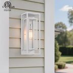 mirrea 18" Classic Outdoor Wall Sconce 1 Light in Rectangular Metal Frame and Clear Glass Shade Waterproof Porch Light Patio Light Pack of 2 (Matte White)