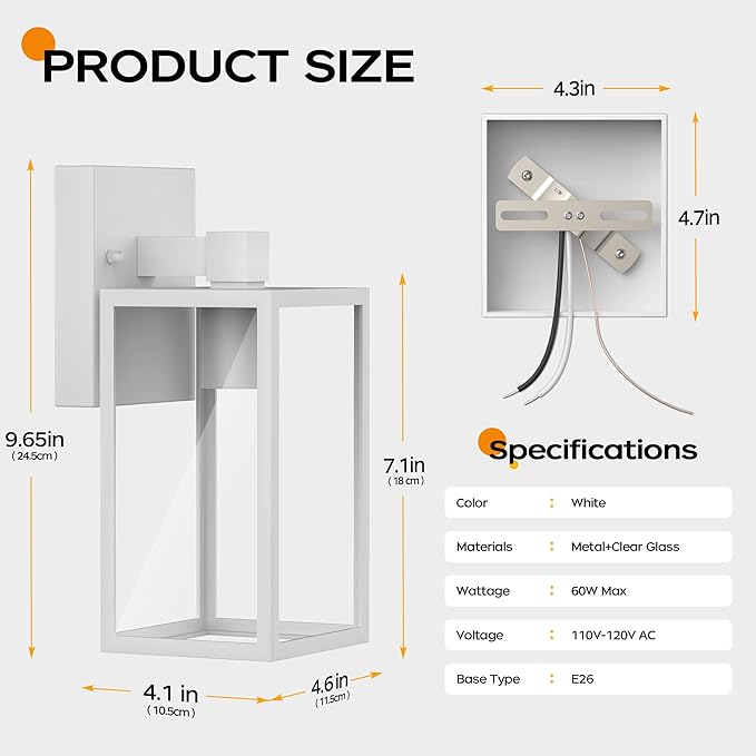 WIHTU White Outdoor Lights for House, LED Exterior Front Porch Light fixtures for Outside, Waterproof Wall Sconce Lantern Lamp, Coach Lights for Patio, Garage, Doorway, Entryway