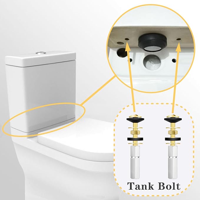2 PCS M8 Universal Toilet Tank Bolts Replacement, Heavy Duty Stainless Steel Toilet Tank to Bowl Bolt Kit with Rubber Washers Gasket and Extra Long Downlock Nuts, Non-Slip Washers-Double Nut Design
