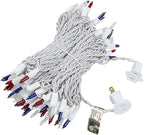 Novelty Lights 50 Feet 100 Bulb Incandescent Mini Light String, Red/White/Blue with 6-Inch Spacing on White Wire, UL Listed Commercial Grade Indoor/Outdoor Mini Lights, Connectable End-to-End