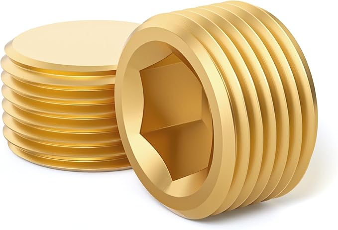 GASHER 30Pcs Brass Hex Plug Pipe Fitting, 1/4" NPT Male Pipe Plug Fitting For Closing The End Of Pipe