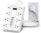 Power Strip with USB, Flat Plug Extension Cord Surge Protector 5 Ft, HUNIAN Power Strip with 8 Widely Spaced Outlets 6 USB Charger (1 USB C Port), Desk Charging Station for Home Office, White