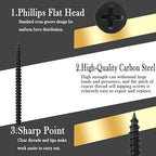 Drywall Screws Kit #6 x 2-Inch, Fine Thread Wood Screws, Bugle Head Phillips Drive Sheetrock Screws Set, Self Tapping Dry Wall Screws, Phosphate Coated Finish, Sharp Point, Black, 65 Pack