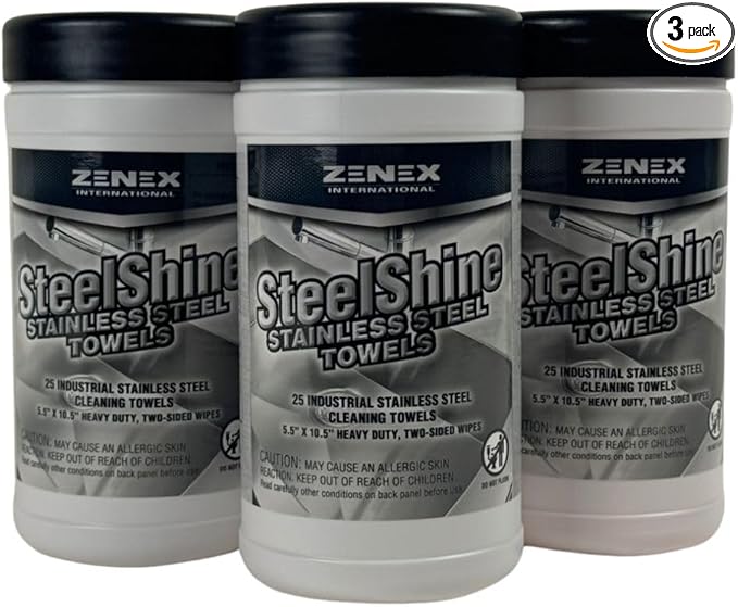 SteelShine Stainless Steel Wipes - Dual-Sided Cleaning Wipes for Metal Surfaces | Remove Smudges, Rust, and Oxidation | Polish and Protect Stainless Steel | 25 Sheets (3 Pack) | Made in USA