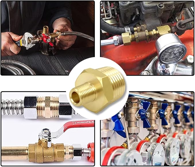 Hooshing 2PCS 1/2" NPT Male to 1/8" NPT Male Brass Pipe Fittings Reducing Hex Nipples Adapter for Plumbing