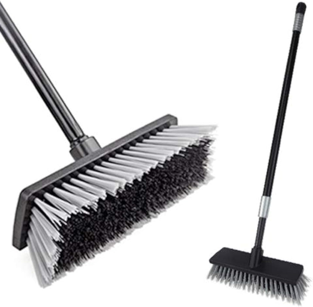 Floor Scrubbing Brush Stiff Bristles with 49.6 inches Telescopic Long Handle, Yard Brush Concrete Broom for Cleaning Garden, Patio Bathroom, Kitchen, Garage, Deck, Tile, Marble, Stone, Wood Floors