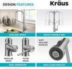 KRAUS Bolden 2-in-1 Commercial Style Pull Down Single Handle Water Filter Kitchen Faucet for Reverse Osmosis or Water Filtration System in Spot-Free Stainless Steel, KFF-1610SFS