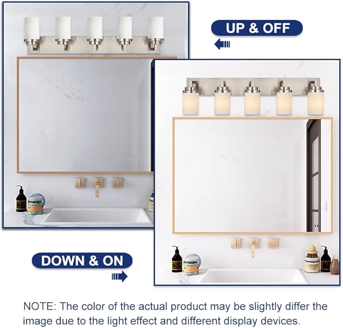 TODOLUZ Brushed Nickel Bathroom Light Fixtures, 5-Lights Modern Vanity Lighting Over Mirror, Farmhouse Wall Mount Lamp for Bedroom Kitchen