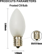 C9 Christmas Replacement Light Bulbs, White Christmas Bulb Frosted White Night Light for Indoor Outdoor Patio Xmas Halloween Party String Light, 7W Incandescent, C9/E17 Intermediate Base, 25 Pack