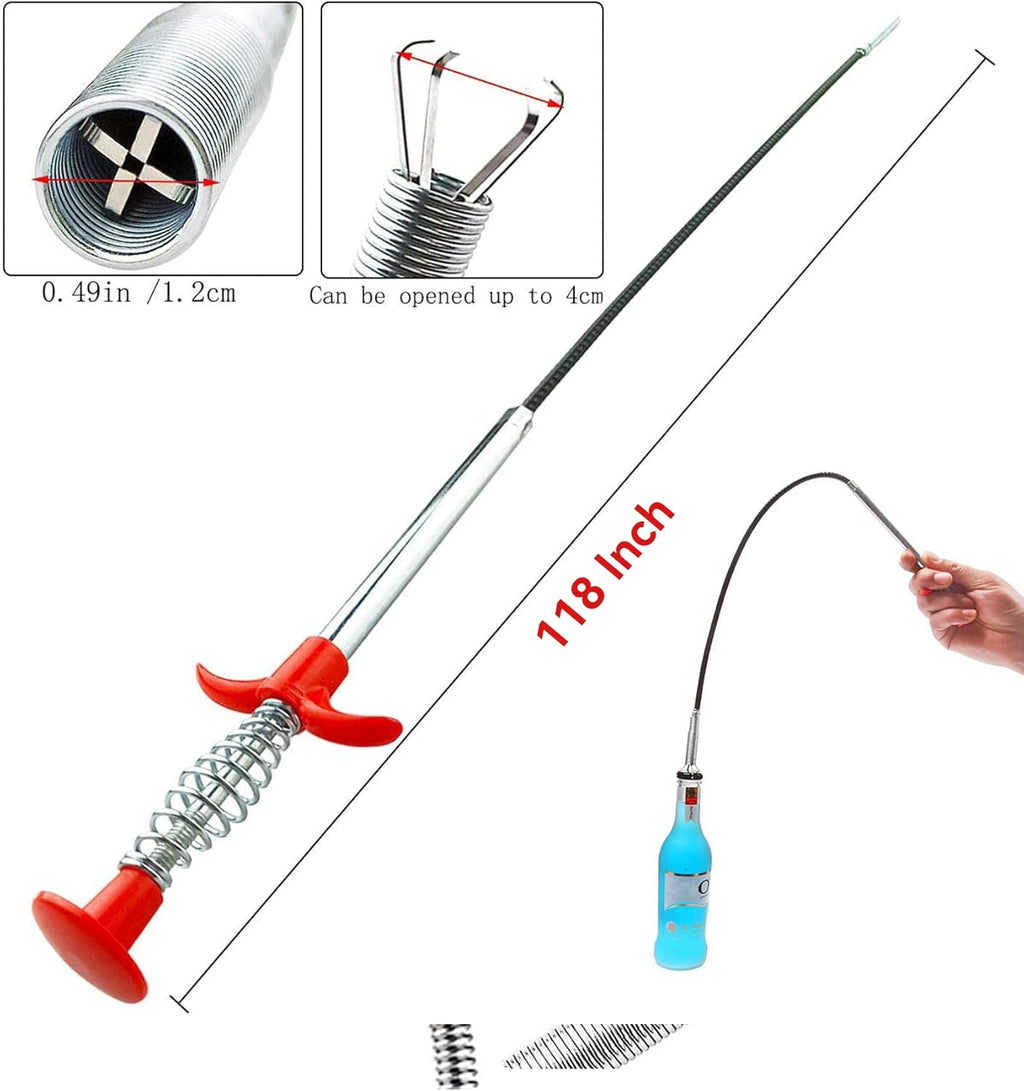 Drain Snake Hair Drain Clog Remover Tool with 4 Claws Bendable Hose - 118 Inch Flexible Grabber Claw Pick Up Reacher Tool for Clogged Drains Opener Cleaning