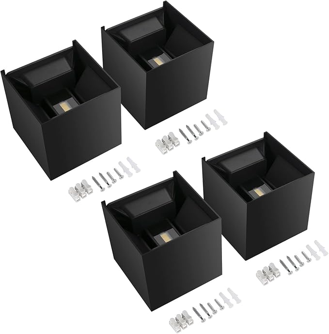 BIRTALO 20 Watt LED Up and Down Outdoor Wall Lights Adjustable 6500K Modern Wall Sconce Square Waterproof Black Aluminum Exterior/Interior Porch Lighting for Living Room,Gardens,Stairs,2 Pack