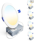 Ensenior 4 Pack 6 Inch LED Recessed Light, Dimmable, 3000K-5000K 3CCT, 1050LM High Brightness, 12W 120V, Damp Rated, Ultra-Thin Canless Wafer Ceiling Light - ETL & FCC & IC