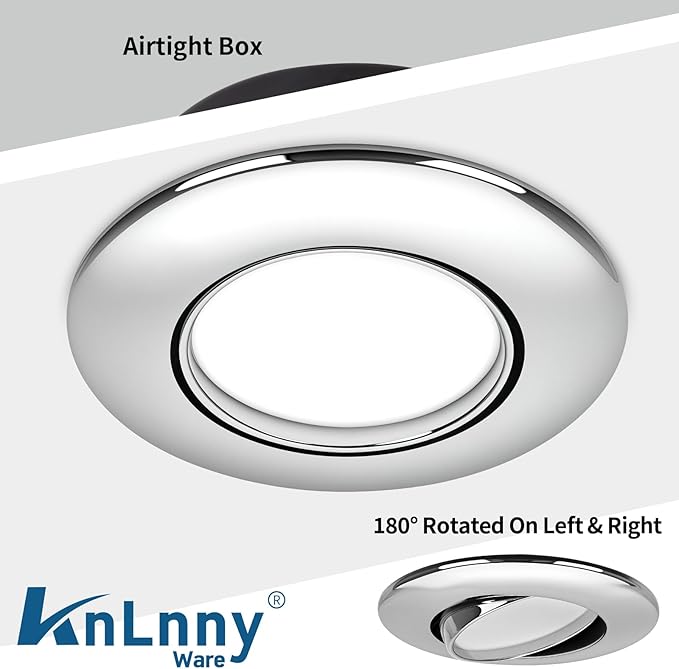 Chrome 4 Inch Led Recessed Lights 6 Pack,Ajustable Led Eyeball Gimbal Light,4 Inch Ceiling Light with Junction Box,5CCT Selectable,9W 750LM,Dimmable,ETL Listed