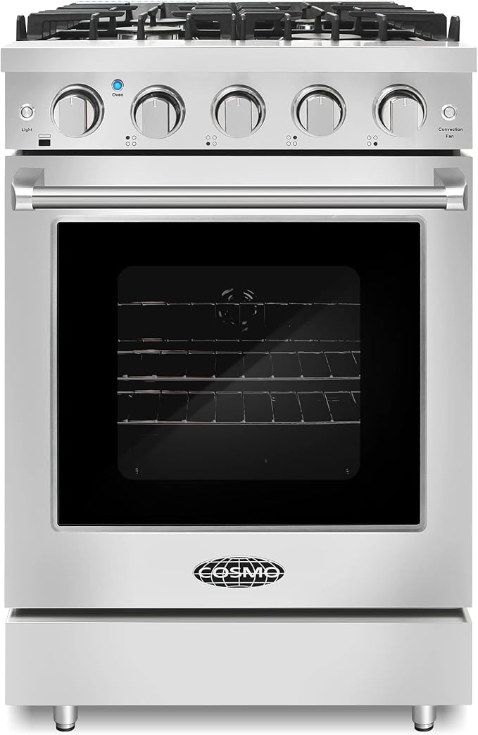 COSMO COS-EPGR244 24 in. Haven Collection 3.73 cu. ft. Gas Range with 4 Sealed Burners, Cast Iron Grates, Convection Oven, Stainless Steel