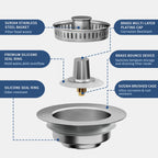 3-in-1 Kitchen Sink Drain Strainer & Sink Stopper - 304 Stainless Steel Pop Up Sink Drain Strainer, Anti-Clogging Kitchen Sink Stopper with Fast Drain Design, Fits Standard 3-1/2'' Sink Drains