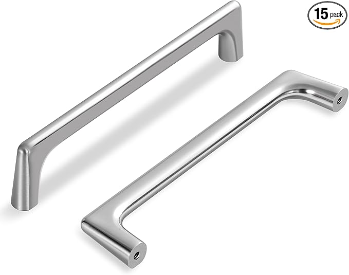 15 Pack 5 Inch(128mm) Hole Center Modern Brushed Satin Nickel Cabinet Pull Handle Timeless Vanity Drawer Pull Handle Classic Cabinet Hardware for Kitchen Bathroom, Screws Included, Nickel-B(5x15)