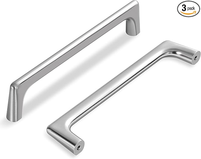 3 Pack 5 Inch(128mm) Hole Center Modern Brushed Satin Nickel Cabinet Pull Handle Timeless Vanity Drawer Pull Handle Classic Cabinet Hardware for Kitchen Bathroom, Screws Included, Nickel-B(5x3)