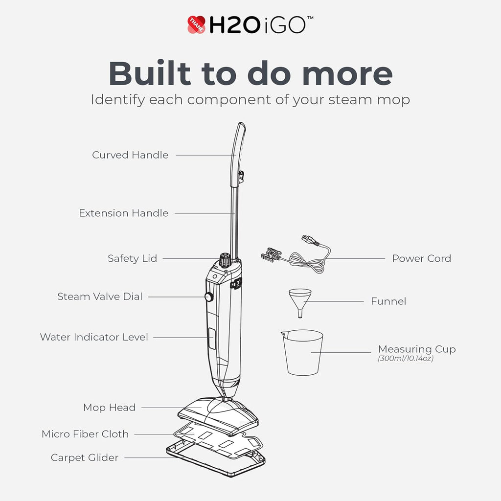 H2O iGO Indoor & Outdoor Cordless Steam Mop for Hardwood Floors, Carpets, Windows, Upholstery, Kitchens, Bathrooms - Portable, Rechargeable, Wireless, Steamer Mops for Floor Cleaning
