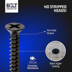 Bolt Dropper #8 x 1-1/4-Inch Black Screws, Pack of 25 - Xylan Coated Stainless Steel Flat Head Phillips Wood Screws - Corrosion Resistant for Wood, Drywall Applications, and Outdoor Projects