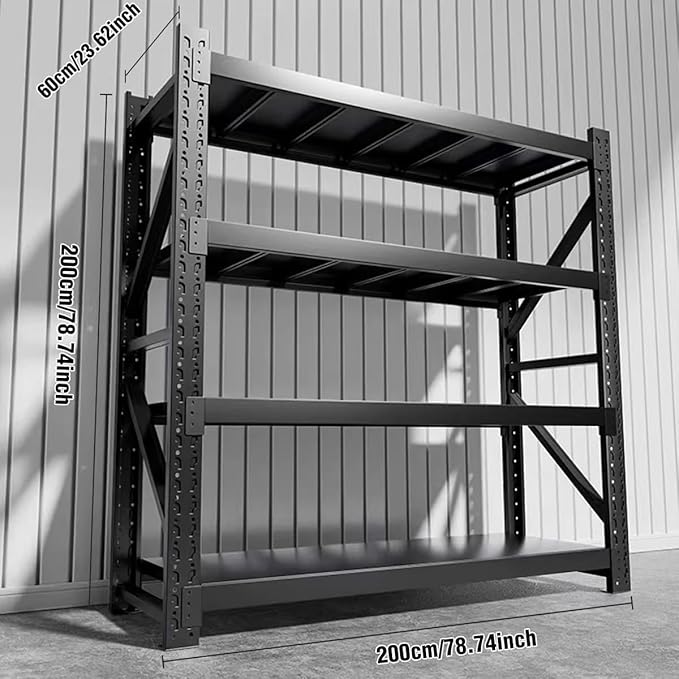5000lbs Load Capacity,Heavy Duty 4-Tier Steel Shelving Unit, Adjustable Industrial Storage Rack for Garage Warehouse (Black, W78.74*D23.62*H78.74)
