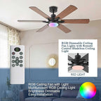 52in Ceiling Fans with Lights RGB Ceiling Fan with Light and Remote/APP Control,Low Profile Ceiling Fans with Lights for Bedroom,Living Room,Kids Room,3CCT Dimmable Modern Ceiling Fan, 8 Speeds,Brown