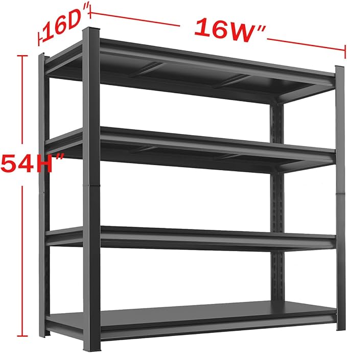 Metal Garage Storage Shelves Heavy Duty Shelving Unit 4 Tier Steel Adjustable Organizing Shelves 2500 LBS Capacity Industrial Shelving Ideal for Garage Tote Pantry Basement Outdoor, 54”Hx16”Wx16”D