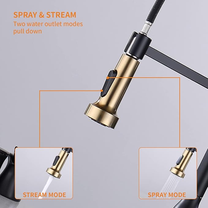 Touchless Kitchen Faucet ， KEER Smart Motion Sensor Hands Free Single Handle Spring Kitchen Sink Faucet with Pull Down Sprayer,Matte Black Gold