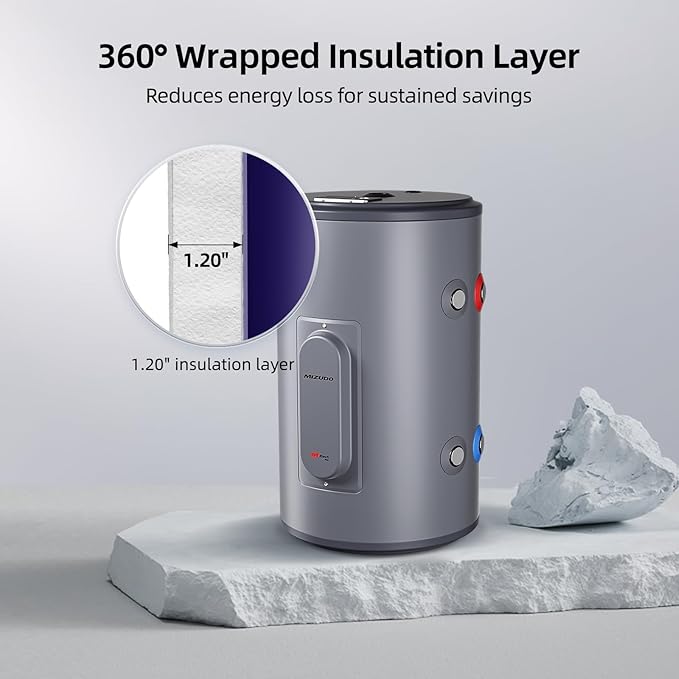 Tank Water Heater Electric, MIZUDO 10 Gallon Point of Use Hot Water heater 1500W, Compact Residential 120V with T&P Valve, Adjustable Thermostat, UL Listed