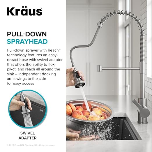 KRAUS Britt Commercial Style Pull-Down Single Handle Kitchen Faucet in Matte Black/Spot-Free Black Stainless Steel, KPF-1691MBSFSB
