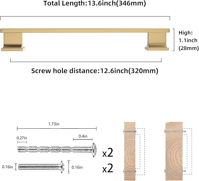 COTYKILEY 6 Pack 12.6 Inch(320mm) Champagne Bronze Cabinet Handles Gold Kitchen Cabinet Pulls Cabinet Door Handles Kitchen Cabinet Hardware