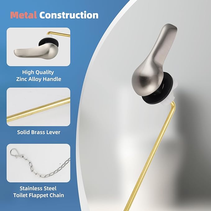 iFealClear Universal Metal Toilet Handle Replacement Kit, Front Mount Toilet Tank Flush Lever with Stainless Steel Chain, Fits Most Toilets, Brushed Nickel