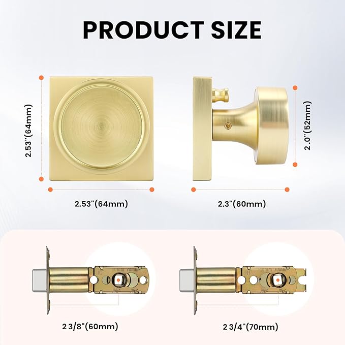 Haidms Gold Door Knobs Interior, Zinc-Alloy Heavy Duty Round Brushed Gold Privacy Door Knobs for Bedroom Modern Bathroom Interior Door Lock Bulk(12 Pack)