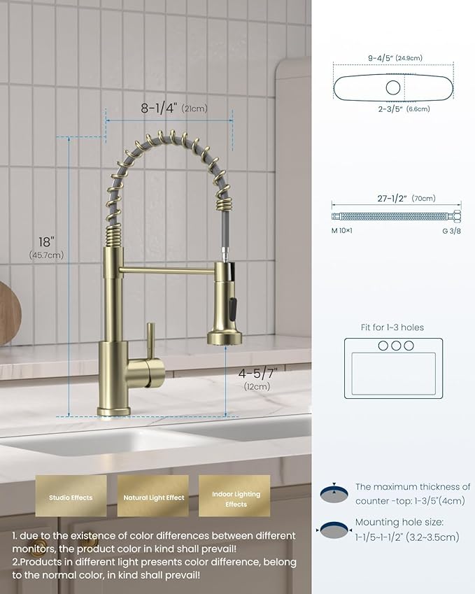 APPASO Gold Kitchen Faucet, Brushed Gold with Pull Down Sprayer and Soap Dispenser, Commercial Kitchen Sink Faucet Stainless Steel