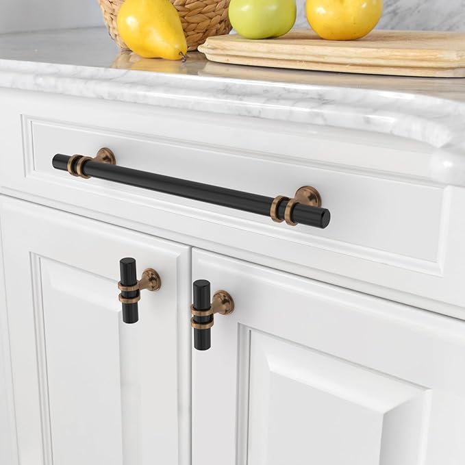 Asidrama 10 Pack 6.3 Inch(160mm) Champagne Bronze and Matte Black Kitchen Cabinet Handles, Cabinet Pulls Kitchen Cabinet Hardware Cupboard Handles Drawer Pulls