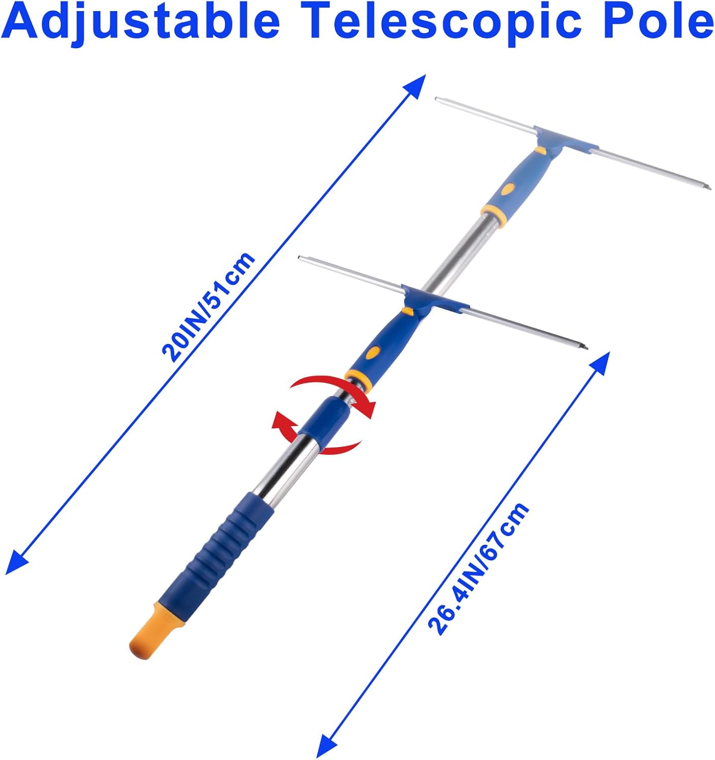 ITTAHO Shower Squeegee for Glass Doors, All-Purpose Extendable Window Squeegee with 2 Blades and Stainless Steel Pole, Window Cleaner Tool for Shower Doors, Windows, Bathroom and Car Windshields