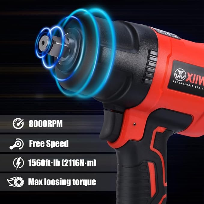 XIIW 1/2 Inch Air Impact Wrench, Max Torque 1560 ft-lbs, lightweight 4.4 lb Design, Heavy Duty 8000RPM 1/2 Air Impact Gun Driver, Twin Hammer Pneumatic Tool for Automobile Repair