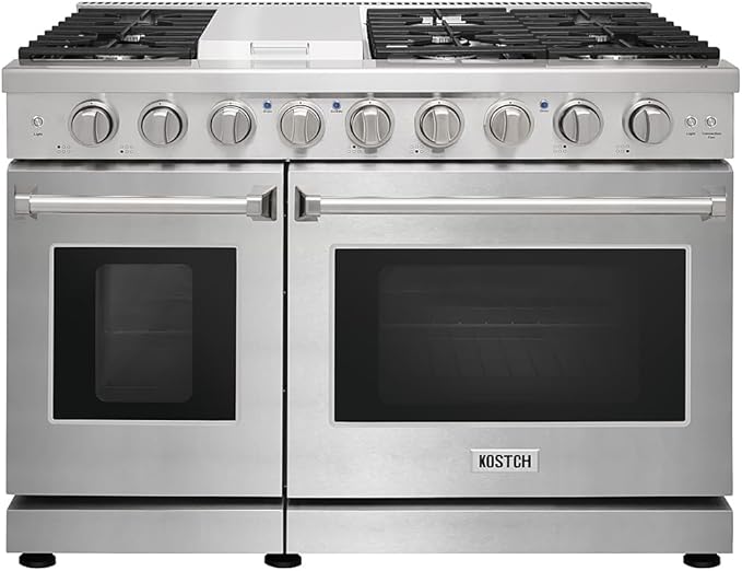 48 inch Pro-Style Natural Gas Range or Liquid Propane Gas Range with 6 Burners & 1 Griddle Cooktop, Double 4.6 cu. ft. and 2.2 cu. ft. Oven, in Stainless Steel - KOS-48RG03M (Stainless Steel)