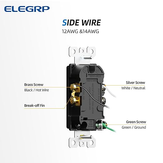 ELEGRP Glossy Black Decorator Electrical Wall Outlet Receptacle, 20A 125V Standard Outlets, 2 Pole 3 Wire, Non-Tamper Resistant, NEMA 5-20R, Self-Grounding Wall Outlet, UL Listed, 10 Pack