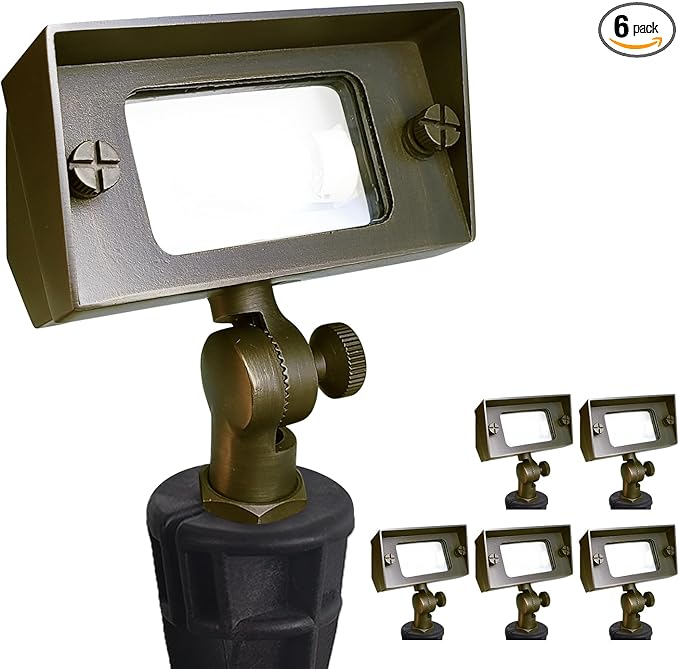 COLOER Brass Small Rectangular Flood Lights Outdoor 6-Pack Without Bulb, 12V Low Voltage Landscape Outside Lights for House Illuminating Signs, Walls and Plant Material