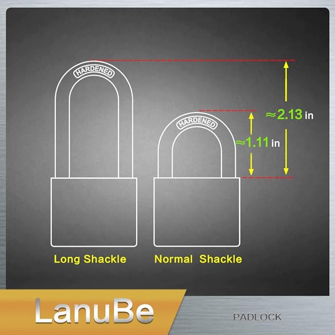 Lanube 304 Stainless Steel keyed Alike Marine Small Padlocks for Outdoor use, 1-9/16 inch Wide Body, Stainless Steel Body Long Shackle, Pack of 2