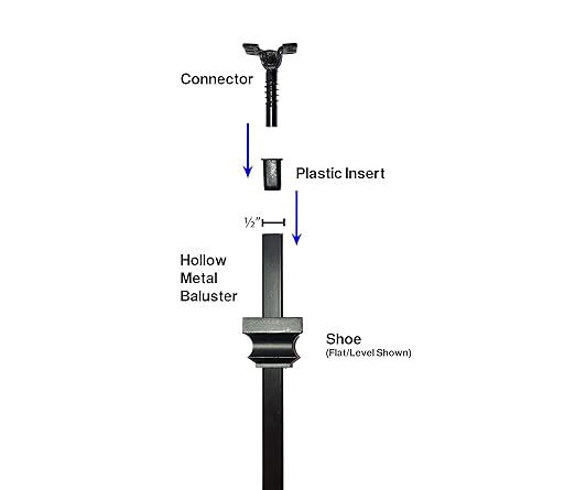 Adjustable Angle Connectors with Satin Black Shoes: 12 Connectors 12 Rake Shoes (for Installing 1/2” Metal Balusters)