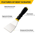 Mister Rui 3" Bent Scraper, Heavy Duty Paint Scraper Tool with Pole Socket Hammer End, Stainless Steel Bent Blade with Anti Slip Rubber Handle, Curved Floor Scraper for Cleaning, Removing, Repairing