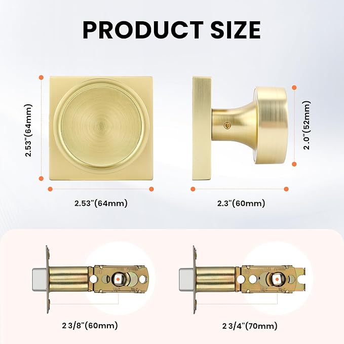 Haidms Gold Passage Door Knobs Interior, Zinc Alloy Brushed Gold Closet Door Knobs, Heavy Duty Round Brushed Brass Doorknobs for Hall Closet,Hallway(2 Pack)
