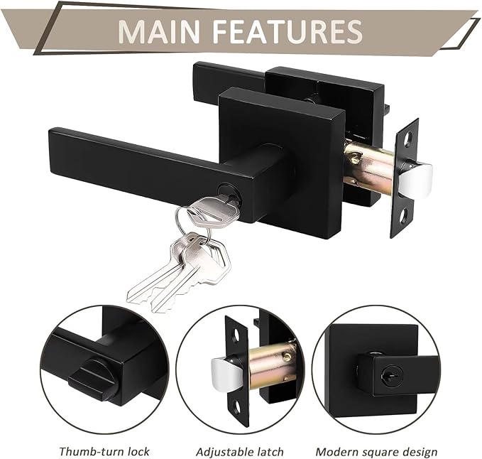 Probrico 3 Pack Entry Door Lever with Lock and Key,Entrance Door Handles for Office and Front Door,Matte Black Door Knobs Keyed Alike Same Key Lockset (Each with 3 Keys)