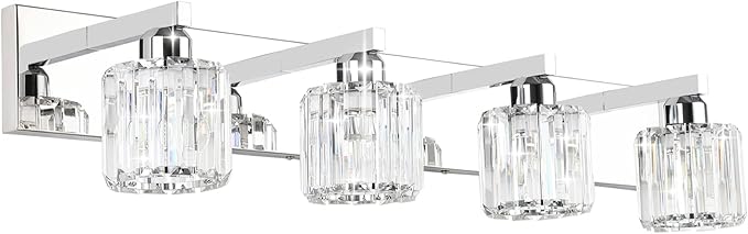 Aipsun Crystal Bathroom Vanity Light Modern Vanity Lighting Fixtures Crystal Vanity Light for Bathroom 4 Lights(Not Include Bulb)