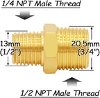 3PCS Brass Reducer Adapter, 1/4" NPT Male to 1/2" NPT Male Thread, Hex Reducing Pipe Fitting Coupler Nipple Connector for Water/Oil/Gas