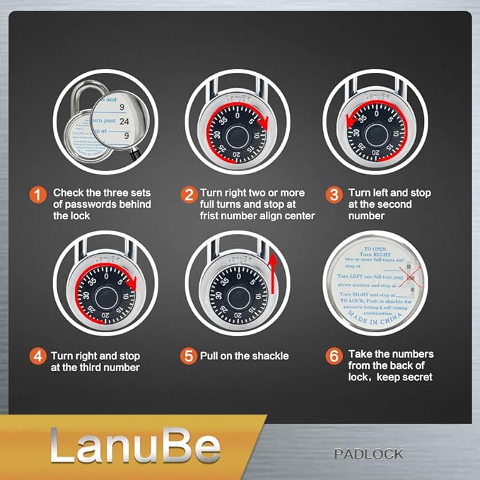 LanuBe Lock Standard Dial Combination Lock, 2 in. Wide, with Different Combinations, Black Turnplate, Pack of 16; Lock for School, Employee, Gym & Sports Locker, Case, Toolbox, and so on